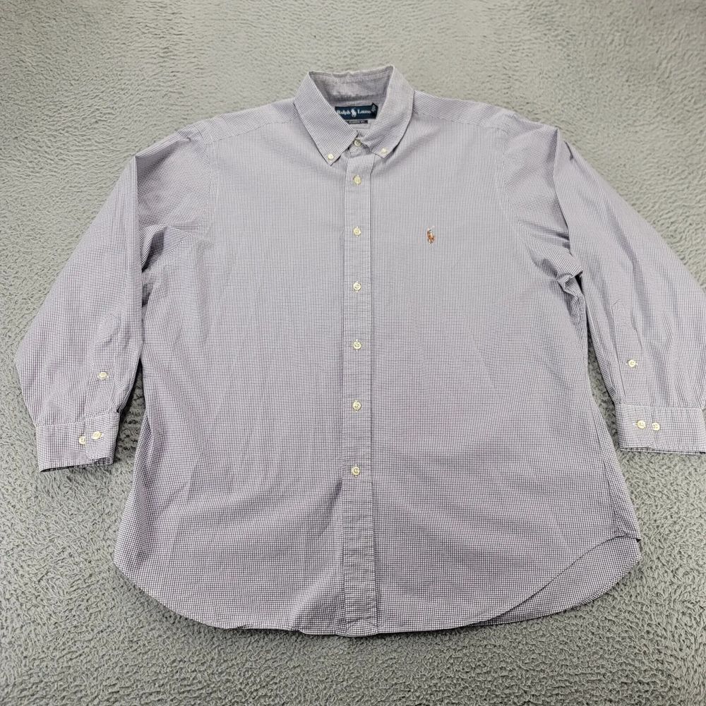 Ralph Lauren Shirt Mens 17 32-33 Purple Plaid Flesh Pony Classic Fit Flesh Pony